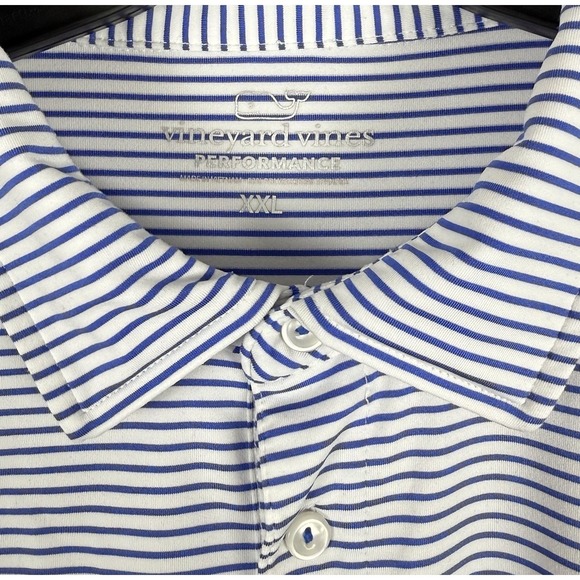 Vineyard Vines Performance Polo Shirt Mens XXL White Blue Striped Air Force NCAA - Picture 4 of 8